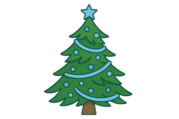 Christmas tree illustration with star topper and ornament decorations, ready for holiday season celebration, transparent background