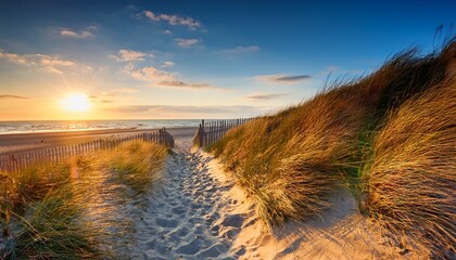 Sand Path To North Sea Coast At Sunset
