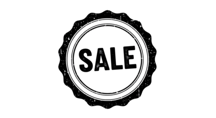 Black circular sale stamp isolated on transparent background