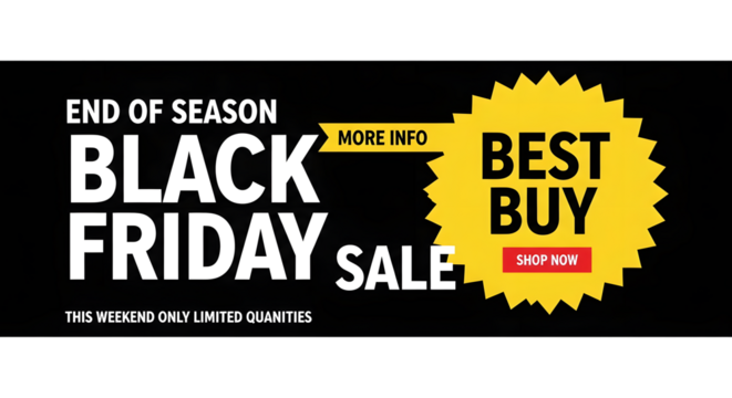 Black friday sale banner with best buy and shop now call to action isolated on transparent background