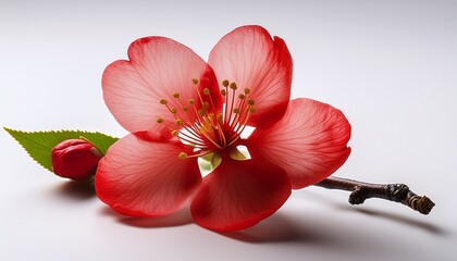 Single Red Cherry Blossom On A White Background