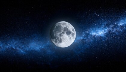 Moon On Dark Blue Night Sky Background Starry Universe Nebula And Galaxies With Noise And Grainy Selective Focus Earth S Moon Glowing On Black Background
