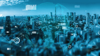 A stunning aerial perspective of Tokyo skyline, showcasing modern architecture and enhanced with...