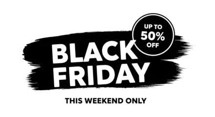 Black friday sale up to 50 off this weekend only isolated on transparent background