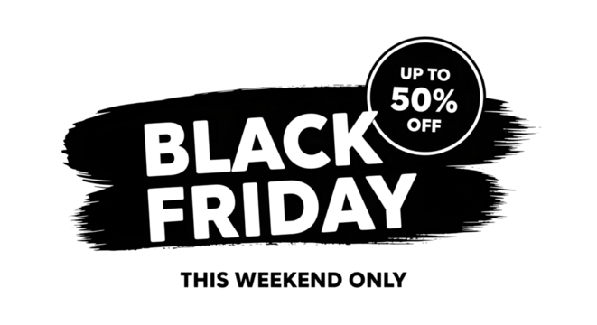 Black friday sale up to 50 off this weekend only isolated on transparent background