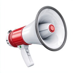 Red and white megaphone isolated on white background