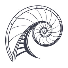 Obraz premium Intricate Nautilus Shell with Rail Structure Illustration Geometric Design