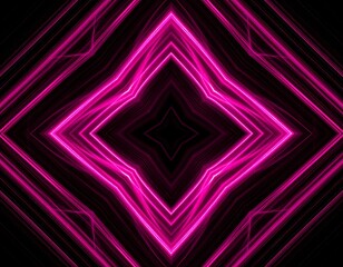 Abstract symmetrical pattern of glowing pink lines on black background