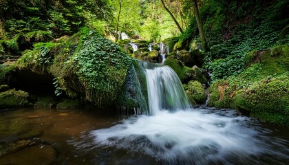 Small Waterfall Surrounded By Green Foliage