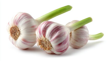 "Fresh Sprouts: Young Garlic Isolated on White"