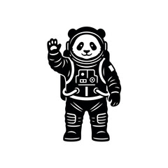 Cartoon Panda Astronaut Waving Hello on Transparent Background space suit helmet