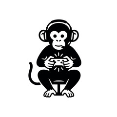 Cartoon Monkey Wearing Headphones Playing Video Game Controller on Transparent Background gamer