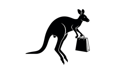 Silhouette of a kangaroo holding a shopping bag on a white background animal marsupial