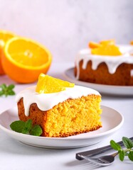 Orange cake slice on plate