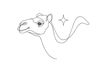 Whimsical single line drawing a camel head with a star animal