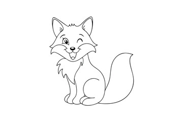 Whimsical cartoon fox winking with open mouth fluffy tail animal drawing