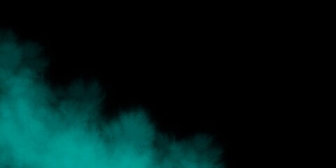 Hand made Abstract teal smoke effect on black background a misty cloud for graphic design perfect for overlays and atmospheric effects
