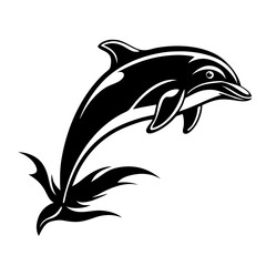 Silhouette of a Leaping Dolphin Breaking Through the Water Surface