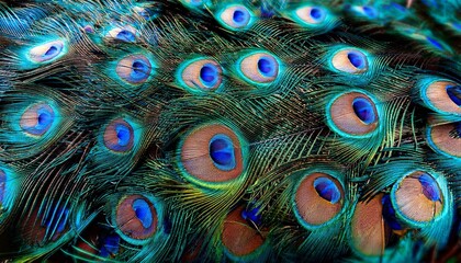 Obraz premium Closeup Peacock Feathers Beautiful Background Wallpaper Texture