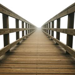 Fototapeta premium Wooden boardwalk path leading into the distance isolated on transparent background
