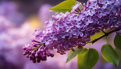 Syringa Vulgaris Branch With Lilac Flowers