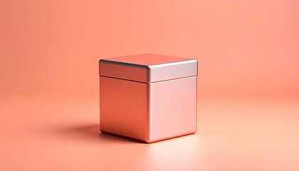 Obraz premium Metallic square container with lid on peach surface and background