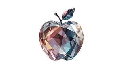 Fototapeta premium A faceted crystal apple isolated on transparent background with a shiny surface