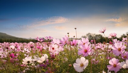 Cosmos Flowers In Field