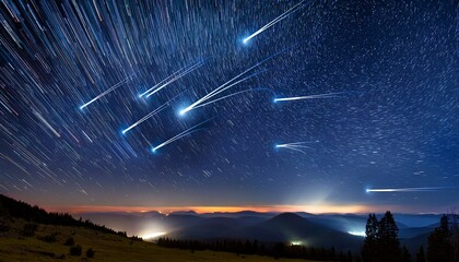 Meteor Shower In The Starry Night Sky