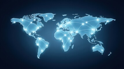 Digital world map with interconnected lines representing global connectivity.