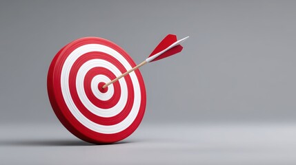 A dart hits the center of a red and white target, symbolizing focus and achievement.