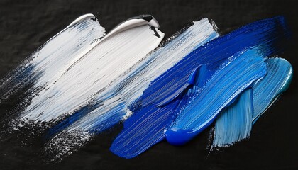 Abstract Acrylic Background With White And Blue Brush Strokes On Black Paper