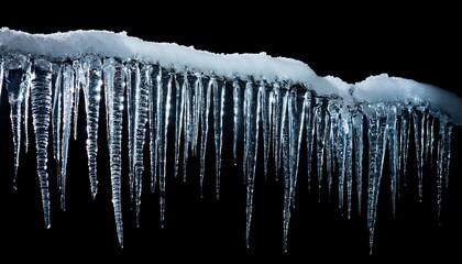 Near Up Of Icicles Isolated On Black Background