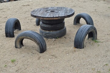 Fototapeta premium Creative Beach Chair Made from Recycled Tire