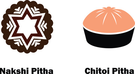  Bangladeshi traditional pitha vector illustration, Nakshi & Chitoi festival food