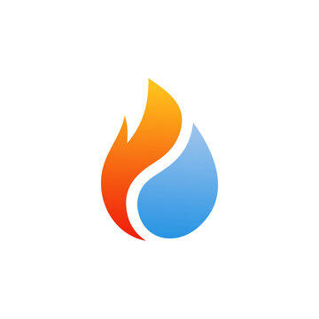 Abstract logo featuring a stylized flame and water drop in vibrant colors.