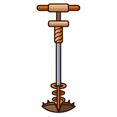 Soil Auger Vector Illustration | Manual & Mechanical Ground Sampling Tool Icon	