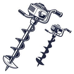 Soil Auger Vector Illustration | Manual & Mechanical Ground Sampling Tool Icon	