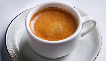 Naklejka premium Perfect Espresso Coffee With Crema In White Cup On Transparent Background