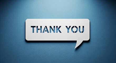 White thank you speech bubble against a textured blue background expressing gratitude and appreciation