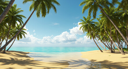 Obraz premium Tropical beach with palm trees and turquoise water