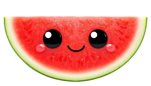 A cute watermelon slice with a smiling face isolated on transparent background