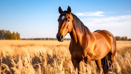 Fototapeta premium Horse in golden field, serene