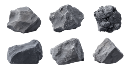 Raw gray rocks isolated on transparent background