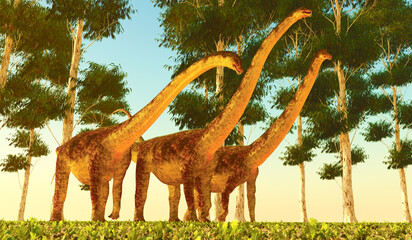 Puertasaurus Dinosaurs Afternoon - Puertasaurus was a herbivorous sauropod dinosaur that lived in Patagonia in the Cretaceous Period. © Catmando
