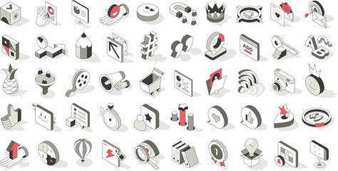 Isometric Marketing and Business Icons Set in Modern Style