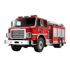 A detailed image of a red fire truck, fully equipped and ready to respond
