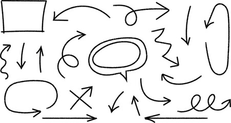 Hand drawn arrows and shapes vector illustration for graphic design elements