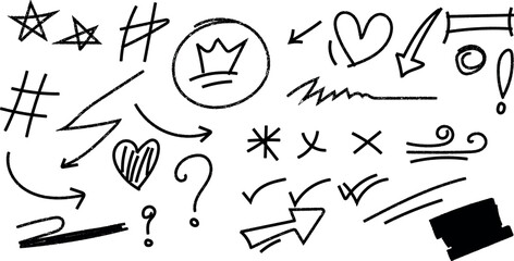 Hand drawn doodle vector set of design elements and symbols