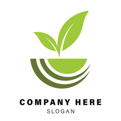 Green sprout in bowl logo for organic agriculture business and eco friendly companies